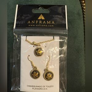 Anframa Damascene Necklace and Earring set- 24k gold